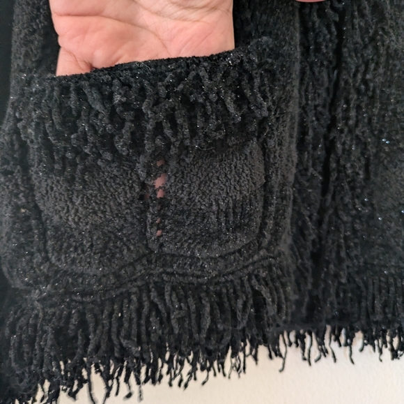 Vintage Y2K Nine West Black Velour Cardigan sz M Fringe Grunge Whimsigoth Punk - Picture 8 of 11
